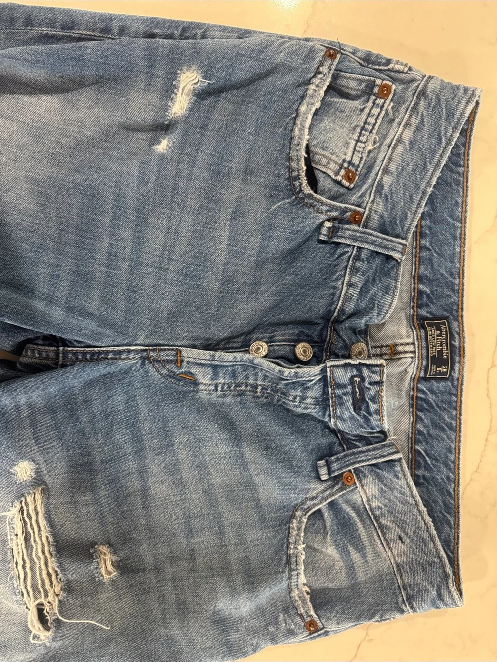 Abercrombie & Fitch Light Wash Distressed Boyfriend Jeans